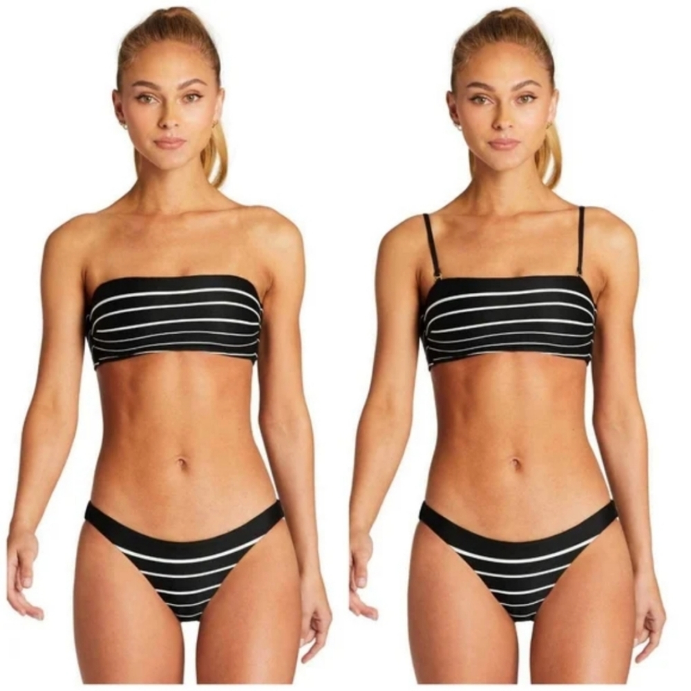 Vitamin A Mila Bandeau Bikini Top Rosie Bottoms Midnight Stripe Black White